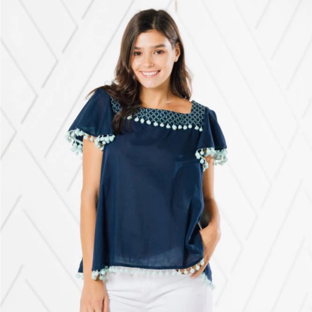 Sail to Sable Navy Pom Pom Top